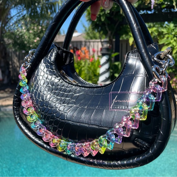 TRIPLE HEARTS Pastel Rainbow Jelly Resin Bag Strap Novelty Bag Strap Kawaii Y2K - Picture 5 of 14